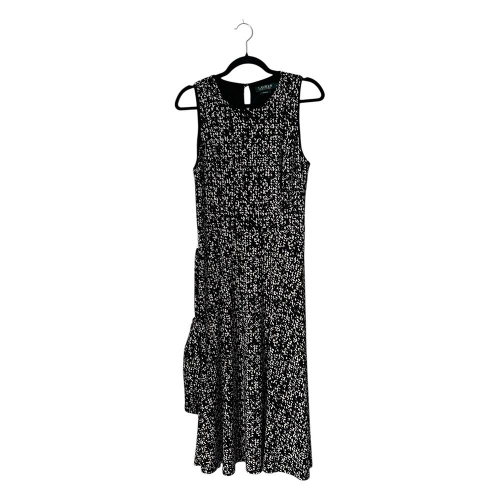Lauren Ralph Lauren Dress Size 8 Black White Abstract Print Sleeveless Midi